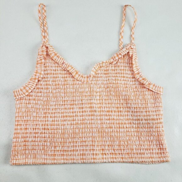 Cotton On Smocked Ruffle Top Womens Large Orange Spaghetti Strap Crop Cami Tank - Picture 2 of 7